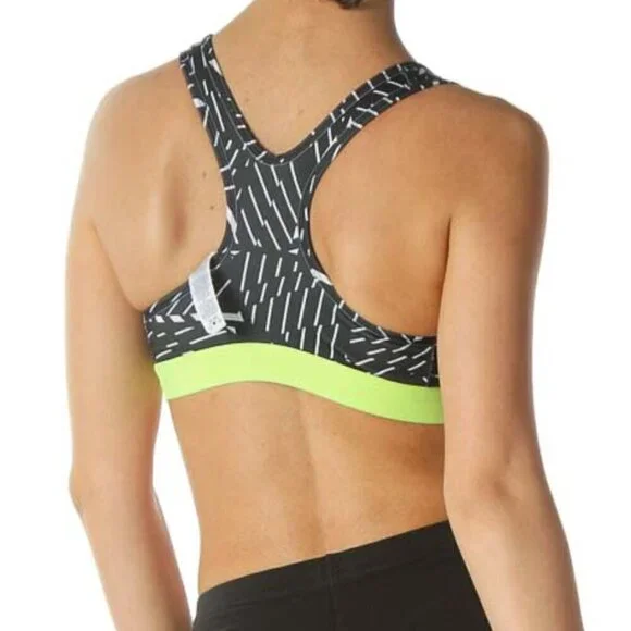 Nike Black White Fluorescent-Yellow Printed Sports Bra - Picture 3 of 3